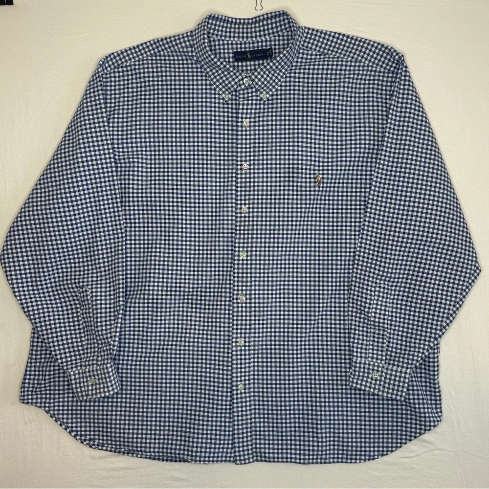 Polo Ralph Lauren Men's 4XB Blue Long Sleeve Button-Up 100% Cotton Flesh Pony